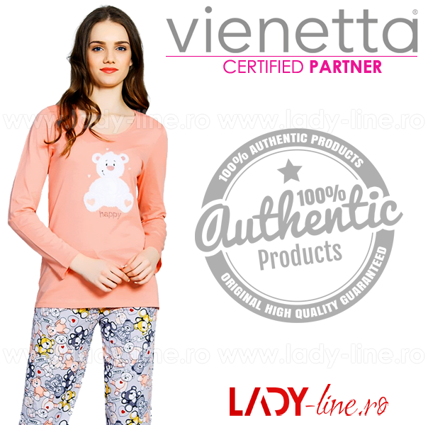 Pijamale Vienetta Secret, Bumbac 100%, 'Happy'